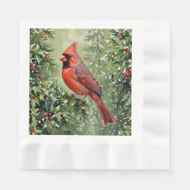 Kerstkardinaal en Hulstbladeren Servet