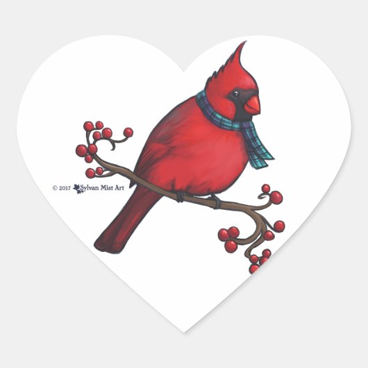 kerstkardinaal hart sticker (Voorkant)