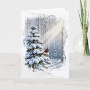 Kerstkardinaal in een winterpijnboom kaart