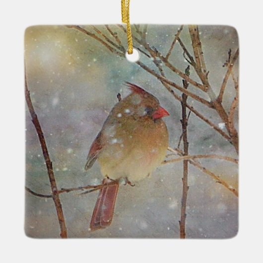 kerstkardinaal keramisch ornament (Voorkant)