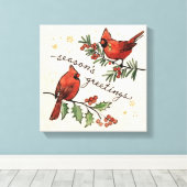 kerstkardinaal Lovevogels Canvas Afdruk (Insitu (Houten vloer))