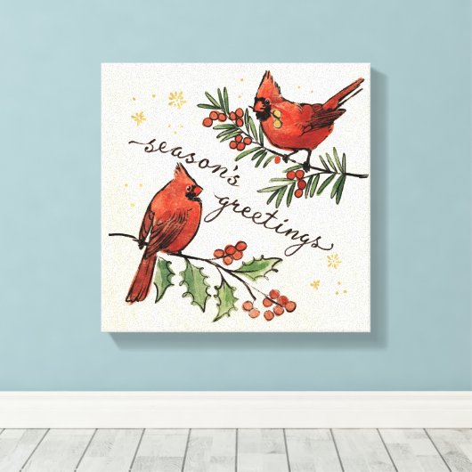 kerstkardinaal Lovevogels Canvas Afdruk (Insitu (Houten vloer))
