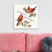 kerstkardinaal Lovevogels Canvas Afdruk (Insitu (Woonkamer))