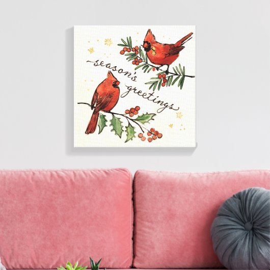 kerstkardinaal Lovevogels Canvas Afdruk (Insitu (Woonkamer))