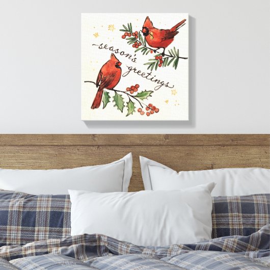 kerstkardinaal Lovevogels Canvas Afdruk (Insitu (Slaapkamer))