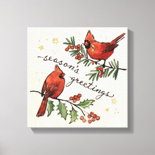 kerstkardinaal Lovevogels Canvas Afdruk