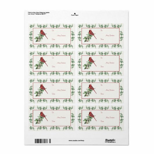 kerstkardinaal met Greenery Etiket (Full Sheet)