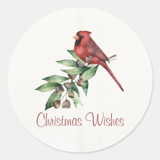 kerstkardinaal met Greenery Ronde Sticker (Voorkant)