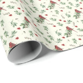 kerstkardinaal met groen patroon cadeaupapier (Rol Hoek)