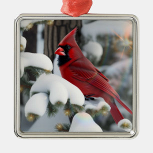 kerstkardinaal metalen ornament