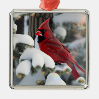 kerstkardinaal metalen ornament