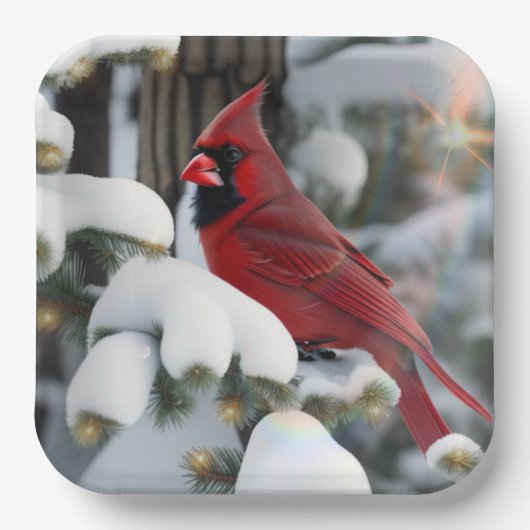 kerstkardinaal papieren bordje (Voorkant)
