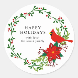 Kerstkardinaal, Poinsettia Krans Vakantie Ronde Sticker