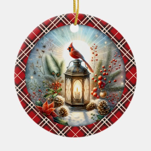 Kerstkardinaal Remember Loved One Lantern Keramisch Ornament (Voorkant)