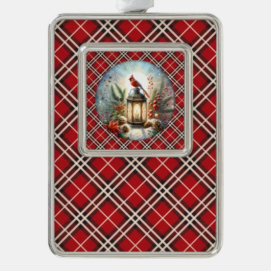 Kerstkardinaal Remember Loved One Lantern Verzilverd Omlijst Ornament (Voorkant)