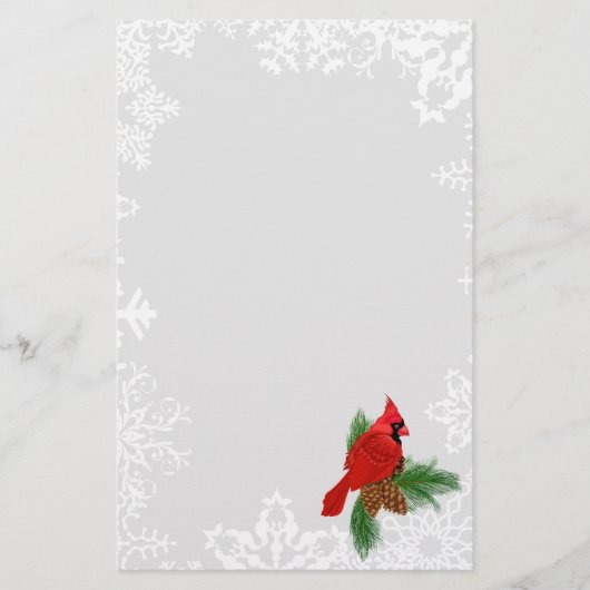 Kerstkardinaal Snowflake Briefpapier (Voorkant)