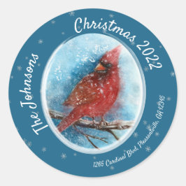 Kerstkardinaal Snowflakes Retouradres Ronde Sticker