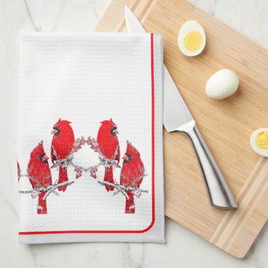 kerstkardinaal theedoek (Quarter Fold)