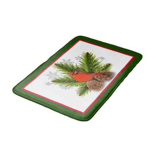 kerstkardinaal vogel met Pinecones Bath Mat (Gekanteld)
