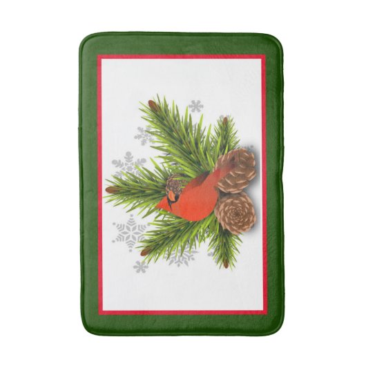 kerstkardinaal vogel met Pinecones Bath Mat (Voorkant Verticaal)