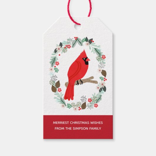 kerstkardinaal Wreath Cadeaulabel (Voorkant)