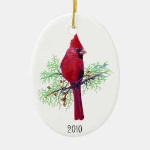 Kerstkardinale fotoversiering om aan te passen keramisch ornament