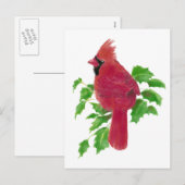 Kerstkardinale Natuur Wildlife, Waterverf Feestdagenkaart (Voorkant / Achterkant)