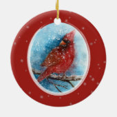 Kerstkardinale sneeuwvlokken op rood of blauw keramisch ornament (Achterkant)