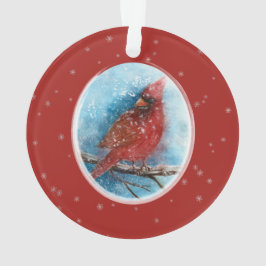 Kerstkardinale sneeuwvlokken op rood of blauw ornament