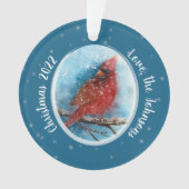 Kerstkardinale sneeuwvlokken op rood of blauw ornament (voorkant)