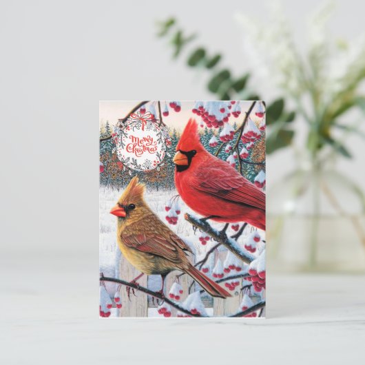 kerstkardinalen briefkaart (Staand voorkant)