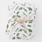 kerstkardinalen en Holly Wrapping Paper (In situ)