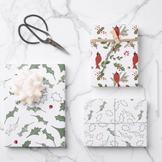 kerstkardinalen en Holly Wrapping Paper (Voorkant)