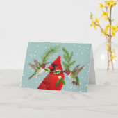 Kerstkardinalen en kaartjes voor mensvogels kaart (Gele Bloem)