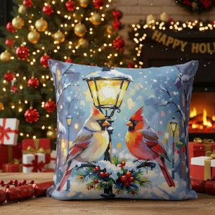 Kerstkardinalen en sneeuwige lantaarnpaal kussen