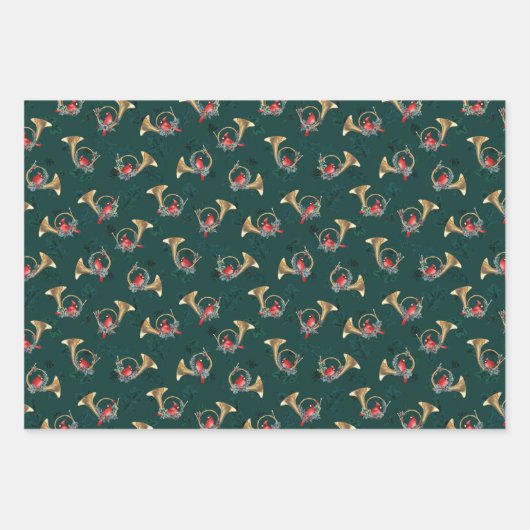 Kerstkardinalen in goudpaarden met pine-priesters inpakpapier vel (Voorkant)