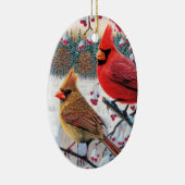 kerstkardinalen keramisch ornament (Rechts)