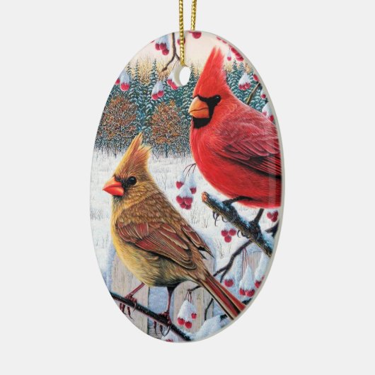 kerstkardinalen keramisch ornament (Links)