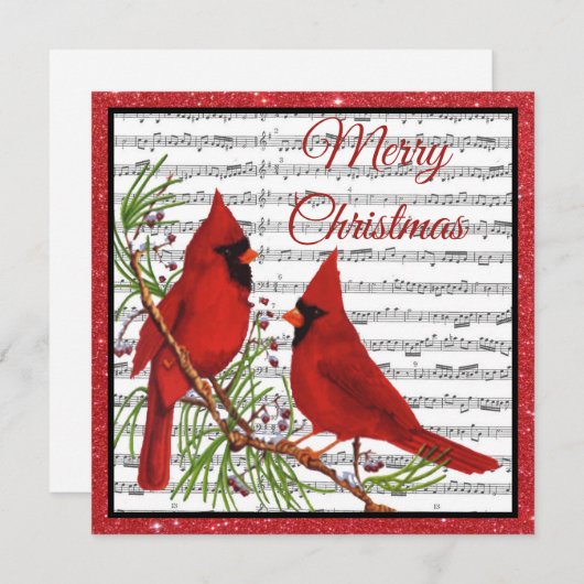 kerstkardinalen met glitter-lijst feestdagenkaart (Voorkant / Achterkant)