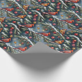 Kerstkardinalen op besneeuwde takken en Ornamenten Cadeaupapier (Hoek)