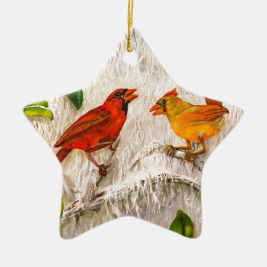 kerstkardinalen rovogels keramisch ornament (Voorkant)