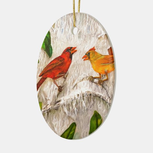 Kerstkardinalen. Zing van liefde Keramisch Ornament (Links)