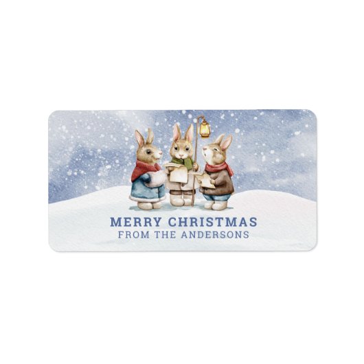 kerstkarol zingend Bunnies Gift Label (Voorkant)