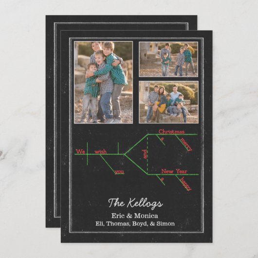 kerstkaroldiagram op het karton feestdagenkaart (Voorkant / Achterkant)