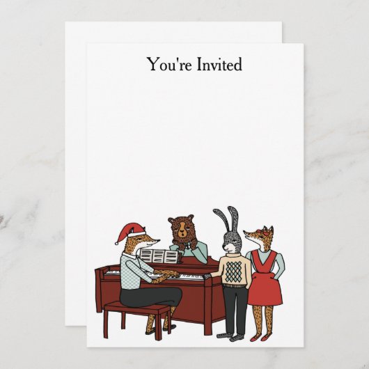 Kerstkarolen rond de uitnodiging van Piano (Voorkant / Achterkant)