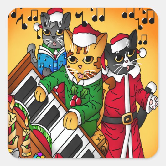 kerstkarolkatten vierkante sticker (Voorkant)