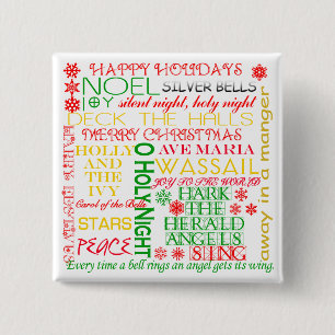 kerstkaroltitels op overhemden, kleding, geschenke vierkante button 5,1 cm