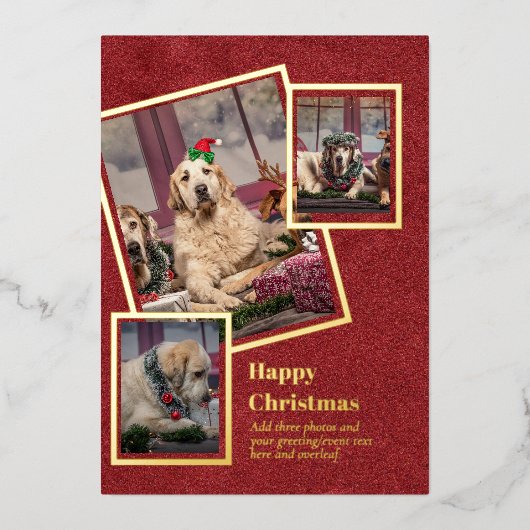 KERSTKART COLLAAGE MET ECHT GOUD FOLIE FOLIE UITNODIGING (Voorkant)