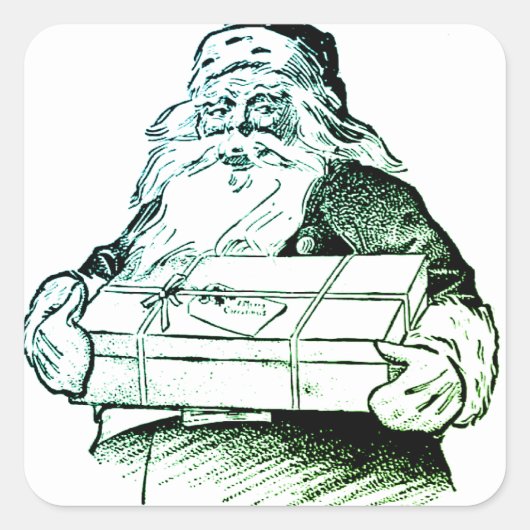 KERSTKART VINTAGE SANTA STICKER ENVELOPE ZEGEL (Voorkant)