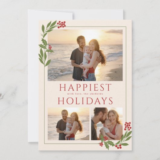 KERSTKARTRJE MET MEERDERE FOTO'S EN GROEN RAND FEESTDAGENKAART (Voorkant)